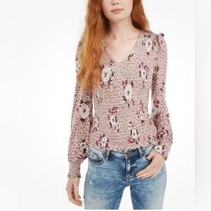 American Rag Juniors' Printed Smocked Top Created for Macy's Pink XXL